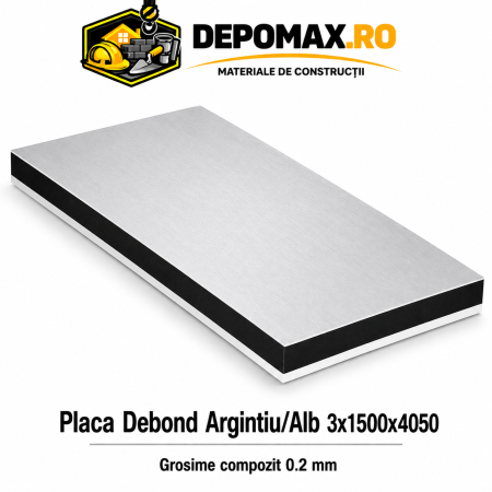 Placa BOND argintiu/alb 3mm, 1500x4050mm, aluminiu 0.2mm